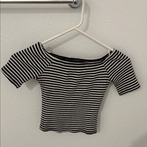 Black and White Short Sleeve Fitted Crop Bodysuit